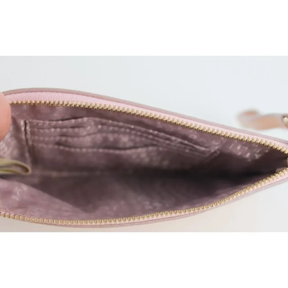 kate spade NY PINK GOLD GENUINE LEATHER ZIP TOP PURSE CLUTCH WALLET WRISTLET